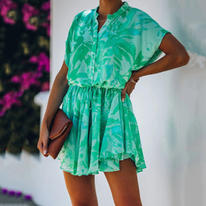 Elegant Printed Button Casual Mini Dress