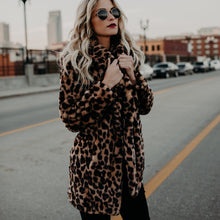 Load image into Gallery viewer, Lapel Leopard Print Faux Fur Cardigan Jacket

