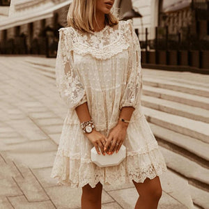 Elegant Lace 7 Point Sleeve Mini Dress