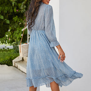 V-Neck Simple Print Maxi Dress