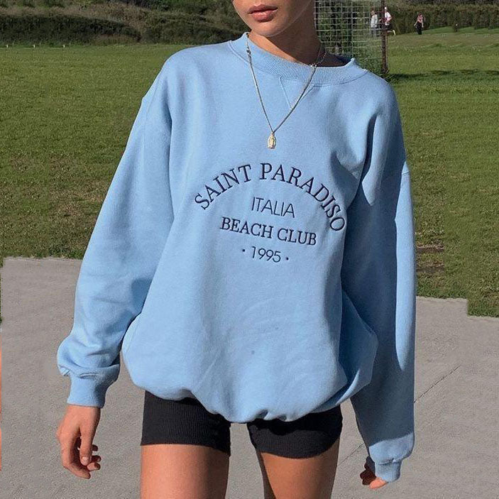 Blue Long Sleeve Printed Sweatshirt
