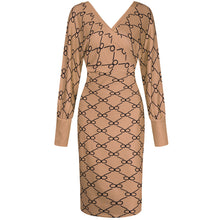 Load image into Gallery viewer, Long Sleeve Printed V-Neck Bodycon Dress
