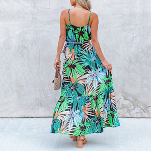 Fashion Green Floral Printed Maxi Dress