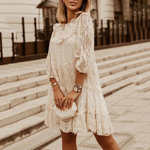 Elegant Lace 7 Point Sleeve Mini Dress