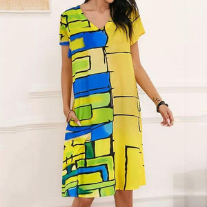 Colorful Short Sleeve Casual Maxi Dress