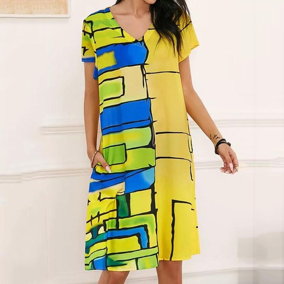 Colorful Short Sleeve Casual Maxi Dress