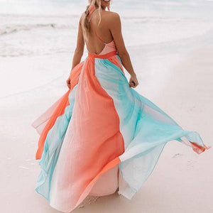 V Neck Rainbow Mesh Sling Dress