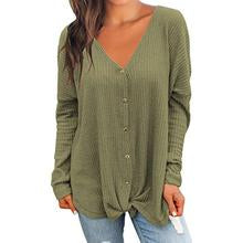 Load image into Gallery viewer, Womens Waffle Knit Tie Knot Henley Loose Fitting Tops
