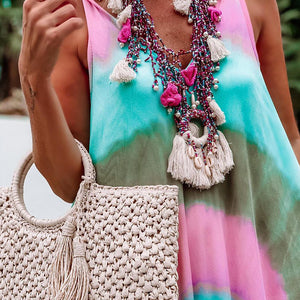 Tie-Dye Printed Sleeveless Maxi Dress