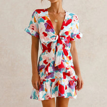 Load image into Gallery viewer, Sweet Bow-Knot Colorful Printed Mini Dress

