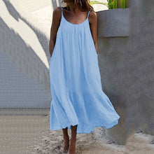 Load image into Gallery viewer, Solid Color Ruffled Sling Dress
