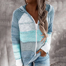 Load image into Gallery viewer, Colorful Striped Zipper Hooded Sweater
