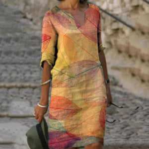 Elegant Boho Printed V-Neck Shift Dress