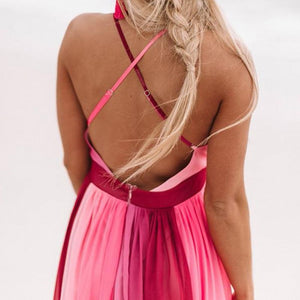 Elegant V-Neck Backless Mesh Sling Maxi Dress