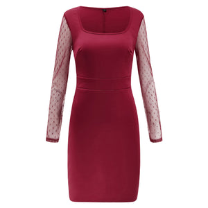 Mesh Stitching Long Sleeve Bodycon Dress