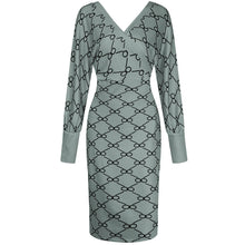 Load image into Gallery viewer, Long Sleeve Printed V-Neck Bodycon Dress
