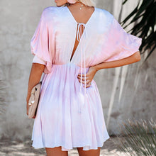 Load image into Gallery viewer, Elegant V-Neck Tie Dye Mini Dress
