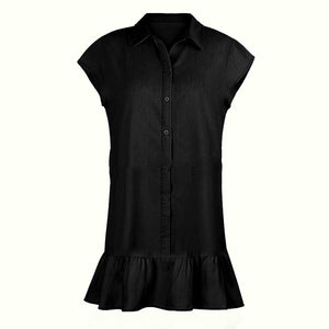 Lapel Pleated Ruffled Mini Dress