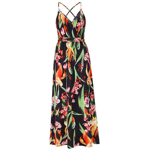 Bohemian Floral Print Suspender Maxi Dress