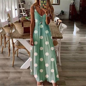 Polk Dot Printed V-Neck Maxi Dress