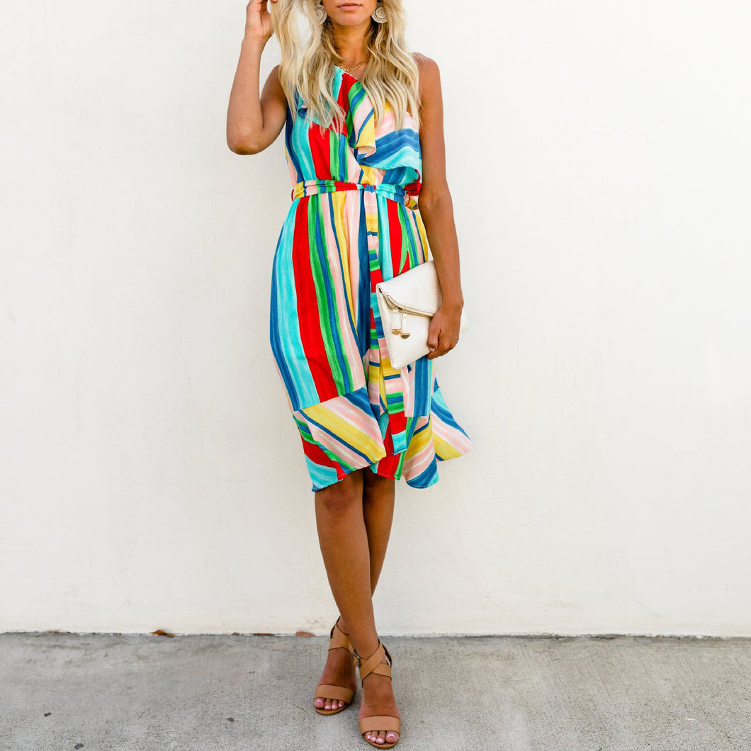 Fashion One Shoulder Striped Printed Dress