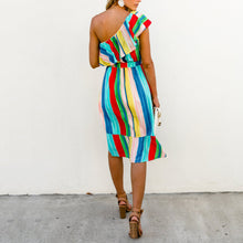 Load image into Gallery viewer, Fashion One Shoulder Striped Printed Dress
