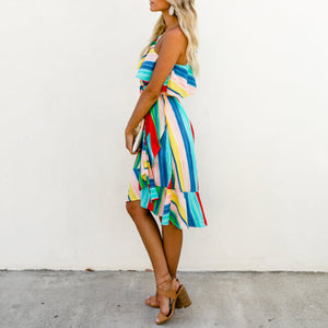 Fashion One Shoulder Striped Printed Dress