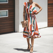 Load image into Gallery viewer, Fashion One Shoulder Striped Printed Dress
