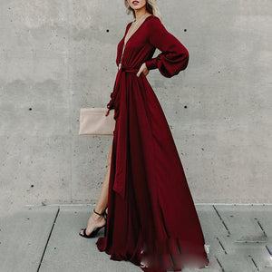Solid Color Lantern Sleeve Maxi Dress