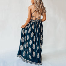 Load image into Gallery viewer, Printed Slit Backless Lace Up Vacation Maxi Dress
