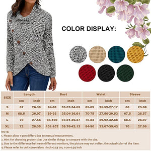 heekpek Womens Pullover Sweater Casual Knit Cowl Neck Button Sweatshirt Asymmetric Hem Long Sleeve Turtleneck Sweater Tops