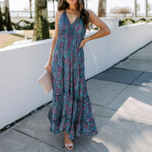 Load image into Gallery viewer, V Neck Sling Printed Holiday Maxi Dress
