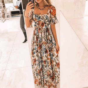 Summer Floral Short Sleeved Maxi Dress