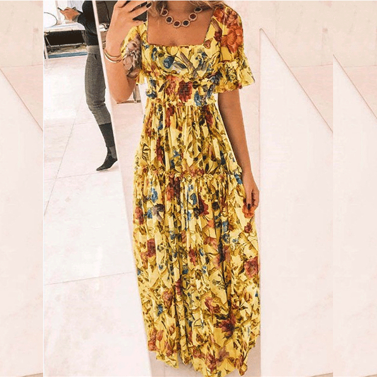 Summer Floral Short Sleeved Maxi Dress