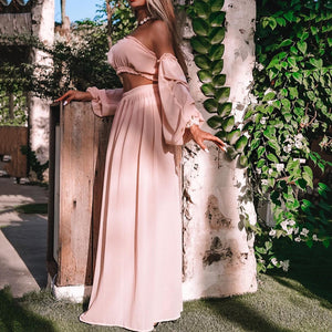 Vacation Solid Color Beach Two Piece Dress