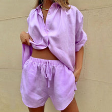 Load image into Gallery viewer, Pure Color Single Breast Short Sleeve Shirt Suit

