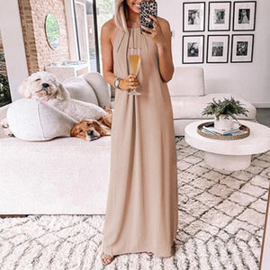 Elegant Halter Solid Color Maxi Dress