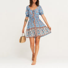 Load image into Gallery viewer, Boho V Neck Short Sleeve Floral Mini Dress
