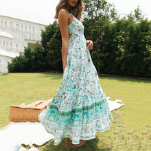 Load image into Gallery viewer, Bohemian Floral Printed V-Neck Backless Maxi Dress
