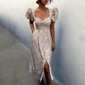 Short Sleeve V Neck Printed Maxi Dress