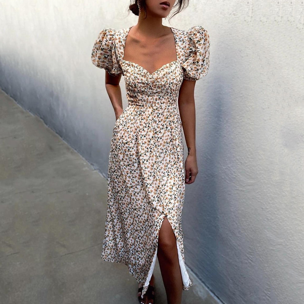 Short Sleeve V Neck Printed Maxi Dress