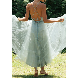 Sexy Deep V-Neck Net Yarn Maxi Dress