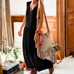 V Neck Loose Fit Sleeveless Maxi Dress