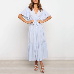 Elegant V-Neck Short Sleeve Maxi Dress
