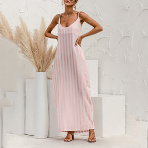 Beach Striped Loose Sling Big Swing Maxi Dress