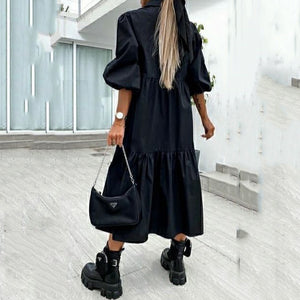 Simple Long Sleeve Lapel Shirt Dress