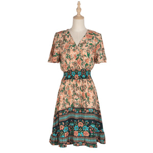Bohemian Style Floarl Printed High Waist Dress