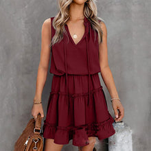 Load image into Gallery viewer, Casual V-Neck Sleeveless Folds Design Mini Dress
