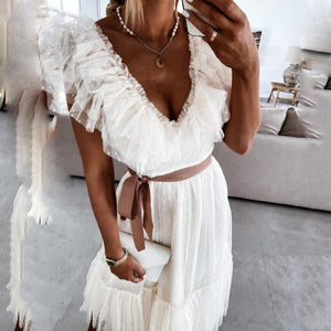 Elegant V-Neck Folds Design Maxi Dress
