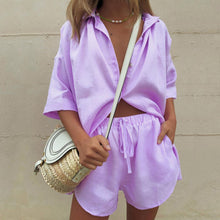 Load image into Gallery viewer, Pure Color Single Breast Short Sleeve Shirt Suit
